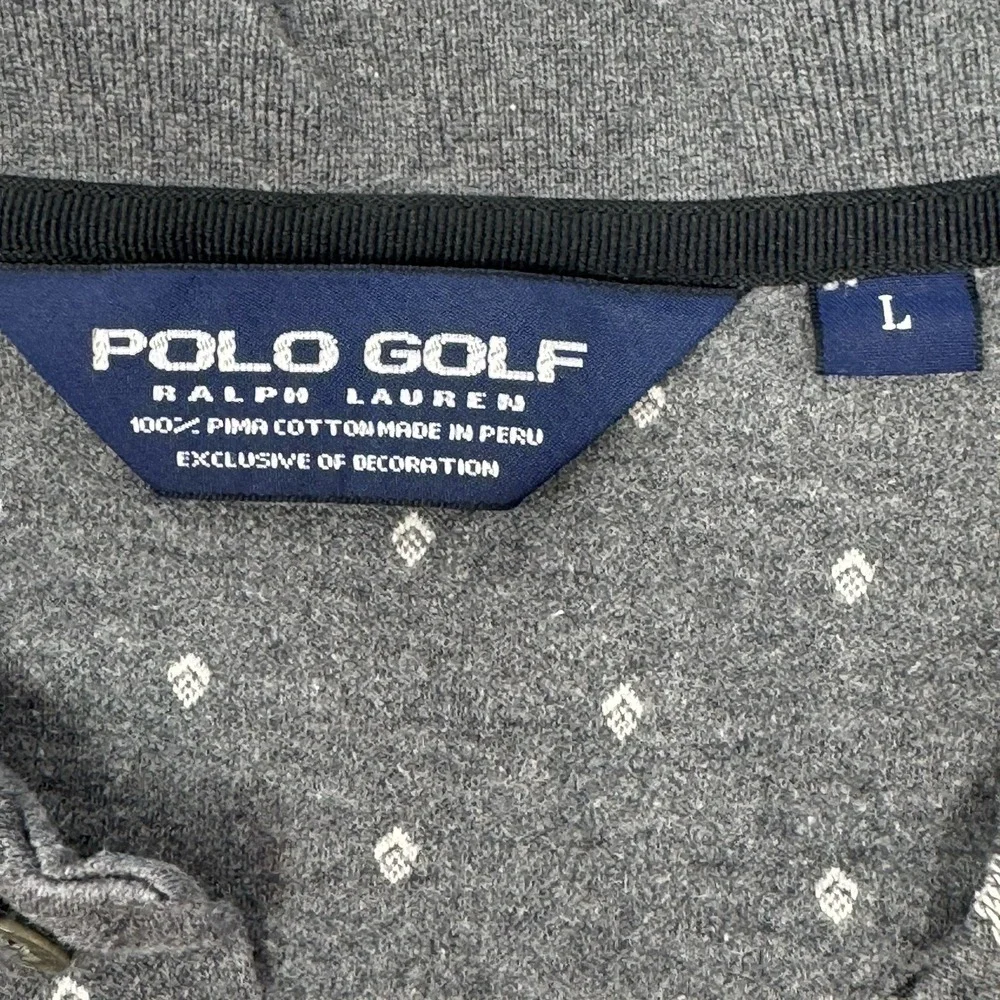 VTG Polo Golf Ralph Lauren Gray Diamond Print Pima Cotton Polo Shirt Men‎ L